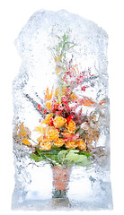 Image showing delicate bouquet of flowers in the ice