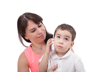 Image showing boy and mother playing together 