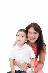 Image showing Portrait of mother and child, isolated on white