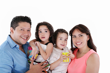 Image showing Portrait of young couple having fun with their daughter and son.