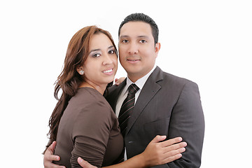 Image showing Happy smiling couple in love. Over white background.