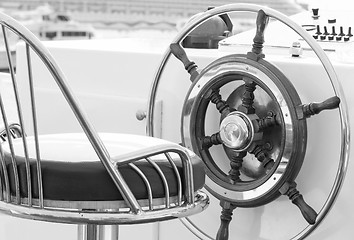 Image showing Yacht rudder in black and white