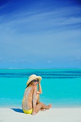 Image showing beautiful  woman relax on tropical  beach