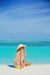 Image showing beautiful  woman relax on tropical  beach