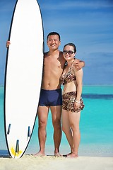 Image showing happy young  couple enjoying summer on beach