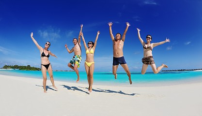 Image showing group of happy young people have fun on bach