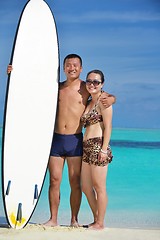 Image showing happy young  couple enjoying summer on beach