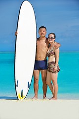 Image showing happy young  couple enjoying summer on beach