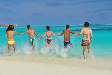 Image showing group of happy young people have fun on bach