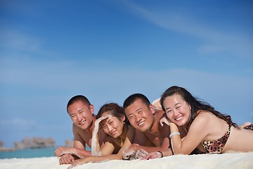 Image showing group of happy young people have fun on bach