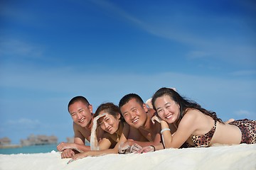 Image showing group of happy young people have fun on bach