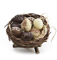 Image showing Chocolate Eggs In A Nest