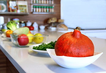 Image showing Fruit and vegetables in the well designed modern kitchen 