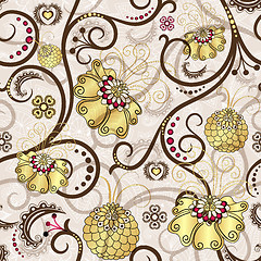 Image showing Easter seamless pattern with gold flowers