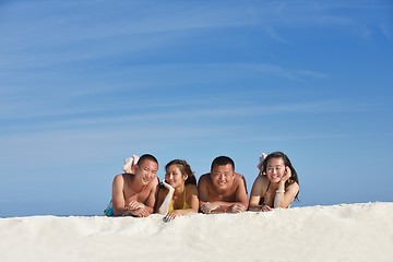 Image showing group of happy young people have fun on bach