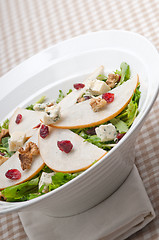 Image showing Fresh pears arugula gorgonzola cheese salad