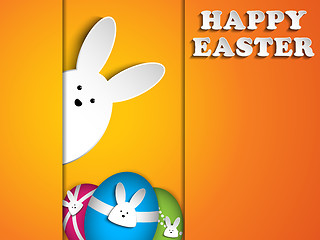 Image showing Happy Easter Rabbit Bunny on Orange Background