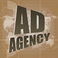 Image showing word Ad agency on digital touch screen 3d