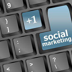 Image showing social marketing or internet marketing concepts, with message on enter key of keyboard