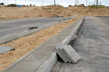 Image showing highway road construction. pavement tiles sidewalk 