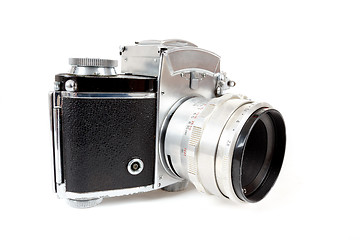 Image showing retro old vintage analog photo camera on white