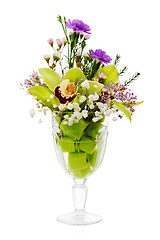 Image showing Floral bouquet of orchids, roses and carnation arrangement cente