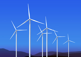 Image showing wind turbines on blue sky