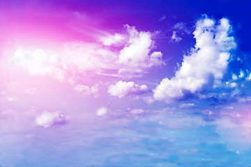 Image showing Land, blue sky and beautiful clouds