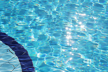 Image showing Sparkling clear blue water in swimming pool