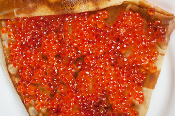 Image showing Pancake with red caviar