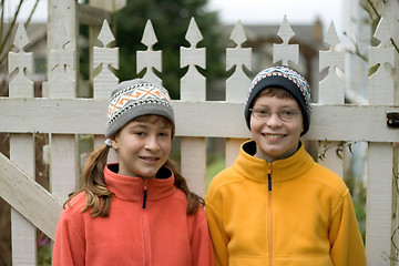 Image showing Kids in Ski Hats and Fuzzy Pullovers