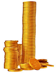 Image showing Stacks of gold dollar coins