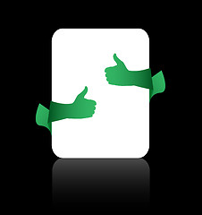 Image showing Thumb up like hand sign ???? empty card on black background