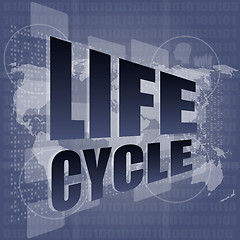 Image showing life cycle words on digital touch screen