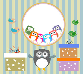 Image showing birthday party elements with cute owls and birds