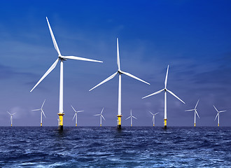 Image showing wind turbines on sea