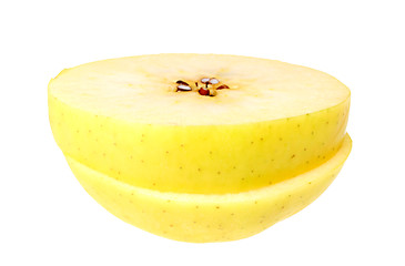 Image showing Two slices of a fresh yellow apple