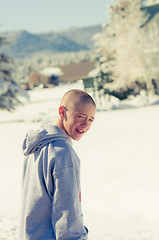 Image showing Happy Bald boy in Snow