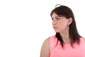 Image showing Portrait of a beautiful young woman looking away at copyspace ag