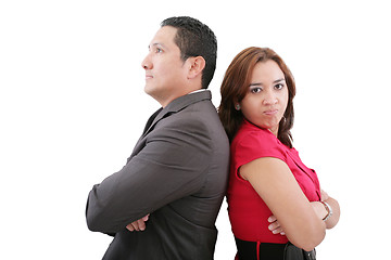 Image showing Young couple standing back to back having relationship difficult