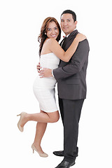 Image showing Young happy couple love smiling, standing full length portrait, 