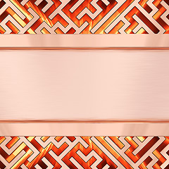 Image showing Blank bronze plate on maze background with flame