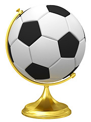 Image showing Soccer ball as terrestrial globe on golden stand