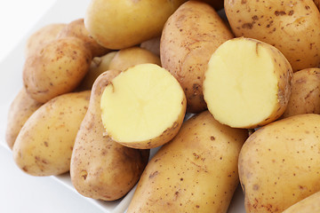 Image showing Market display of fresh potatoes