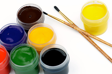 Image showing Watercolors and Paintbrushes