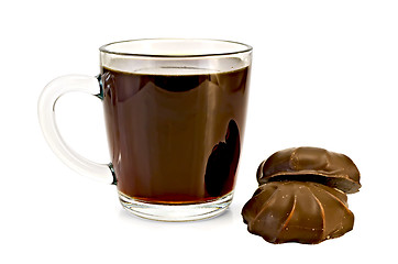 Image showing Coffee in glass mug with marshmallow