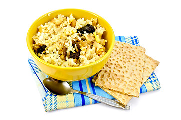 Image showing Rice in a bowl on a napkin