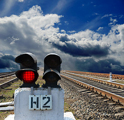 Image showing red semaphore on the rail road