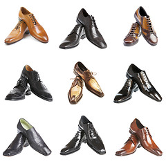 Image showing Nine pairs man's shoes