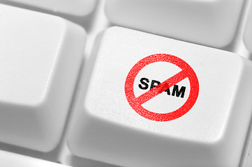 Image showing The button with an emblem of an antispam on the keyboard.